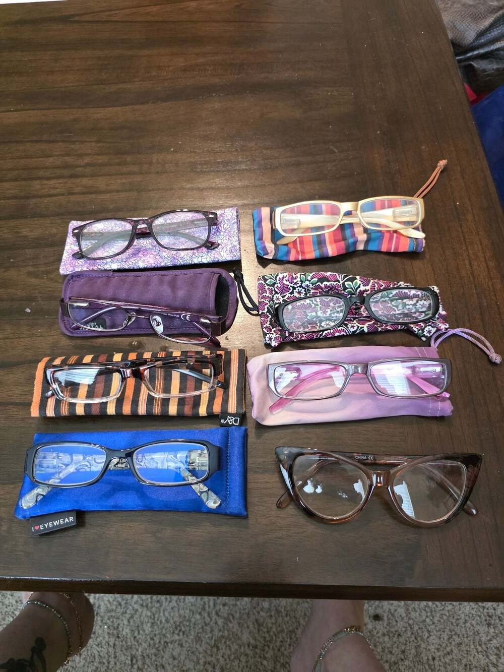 Assorted Lot of 8 Pairs Women's Reading Glasses with Cases
